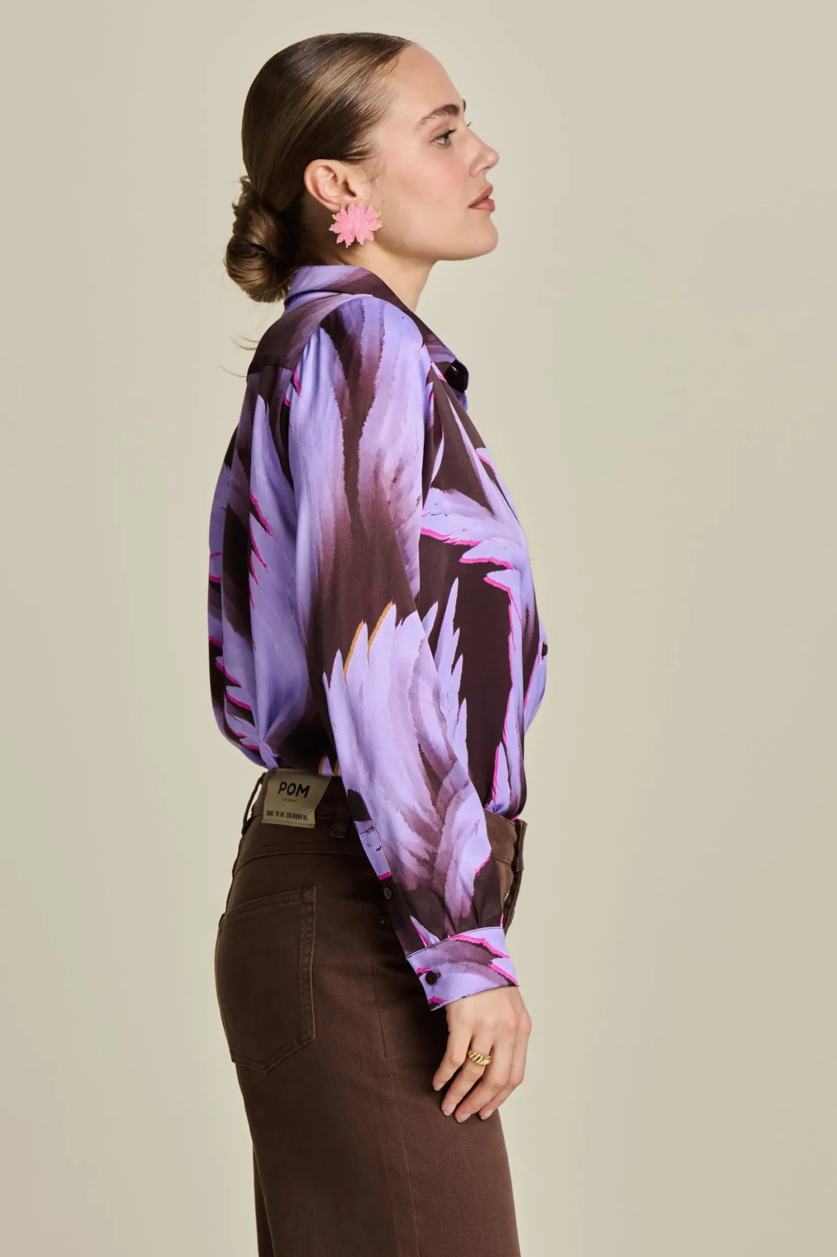 BLOUSE Mila Satin Feathers Brown