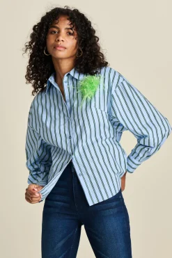 BLOUSE Striped Poplin Cloudy Blue