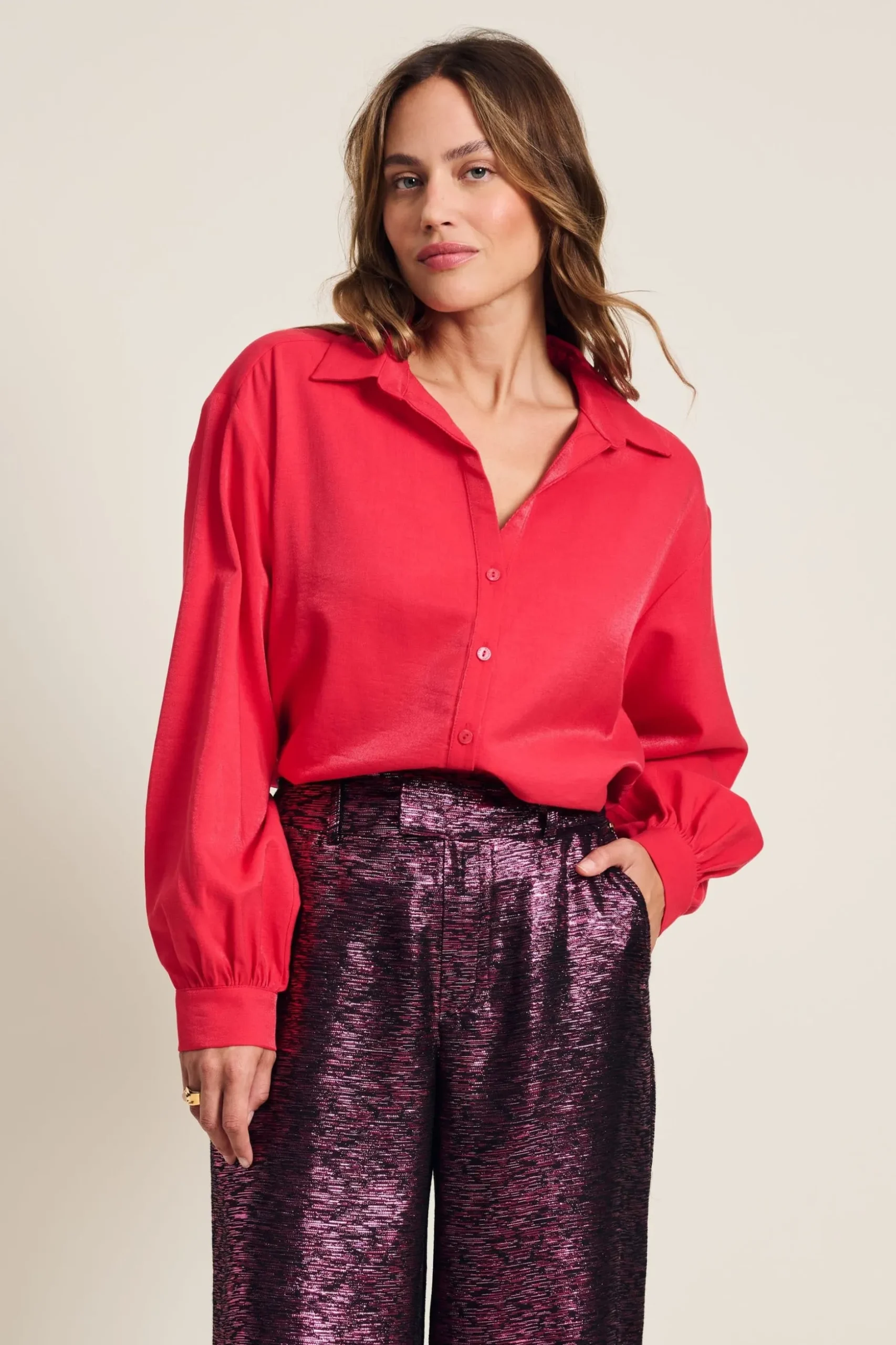 BLOUSE Violet Shimmer Vibrant Pink