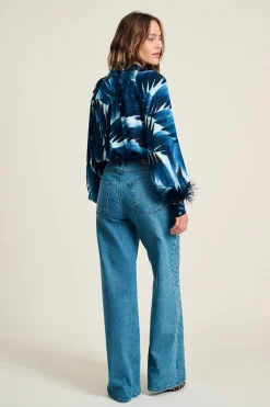 JEANS Wide Leg Denim Rhinestones